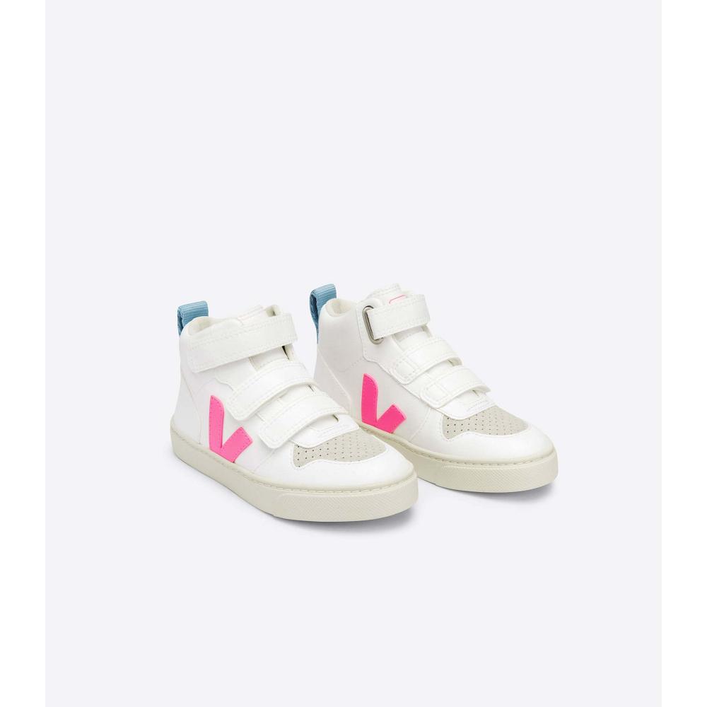 Sapatos Veja V-10 MID CWL Criança White/Blue/Pink | PT188UZG