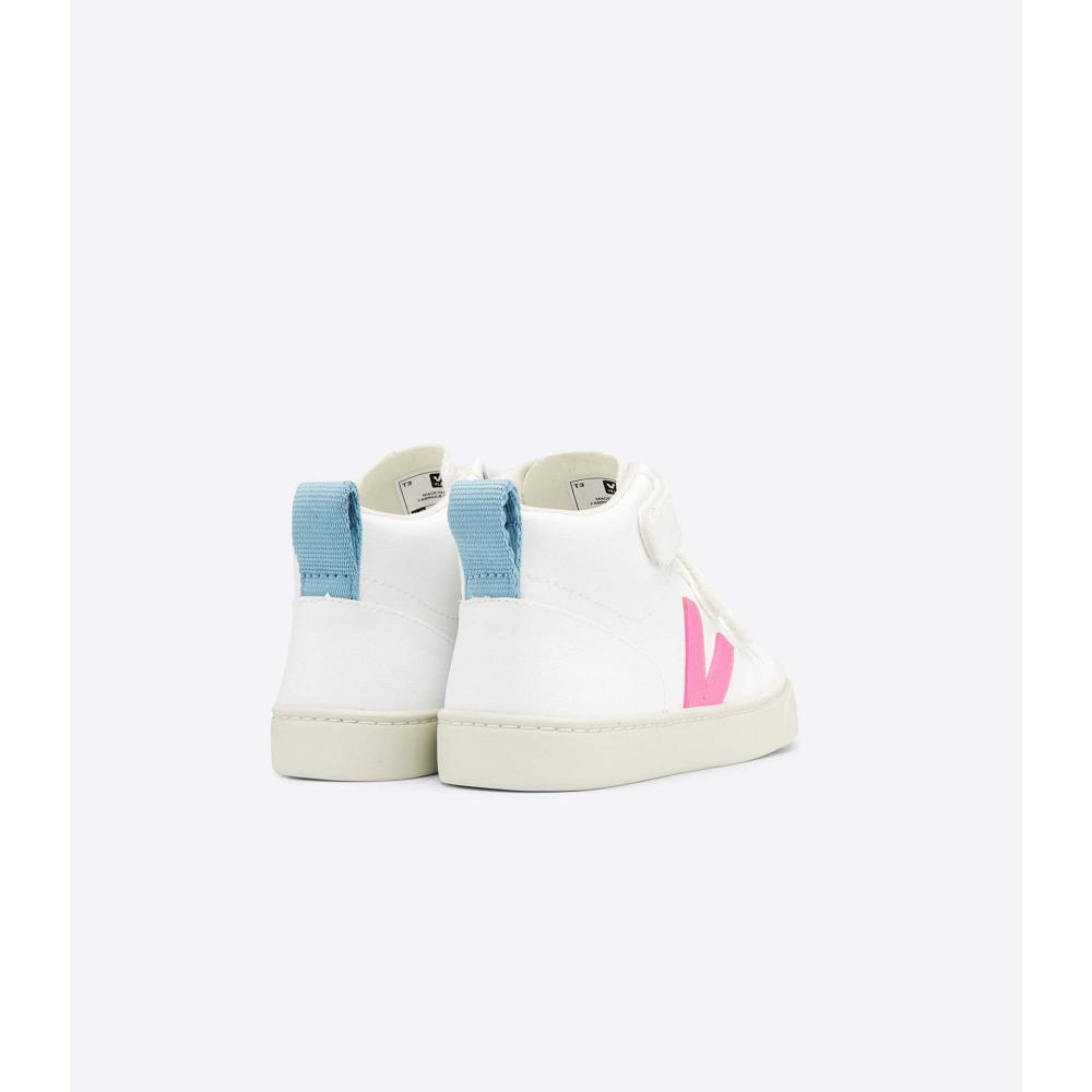 Sapatos Veja V-10 MID CWL Criança White/Blue/Pink | PT188UZG