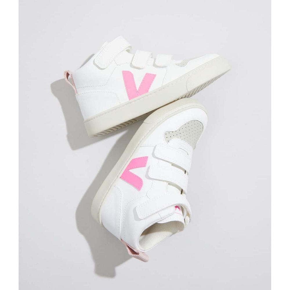 Sapatos Veja V-10 MID CWL Criança White/Pink | PT189YXF