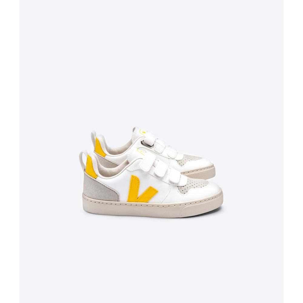 Sapatos Veja V-10 STRAPS CWL Criança White/Orange | PT185PJJ