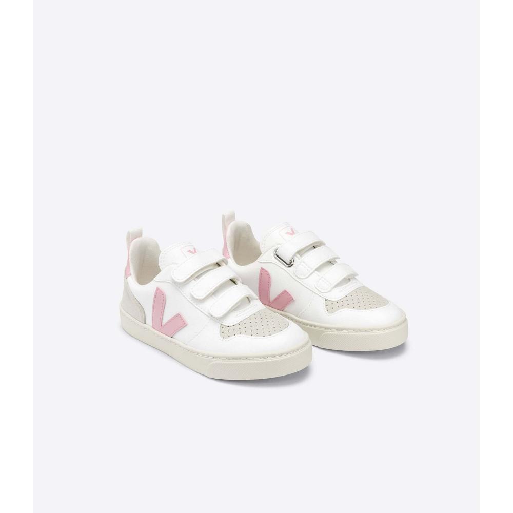 Sapatos Veja V-10 STRAPS CWL Criança White/Pink | PT186OKI