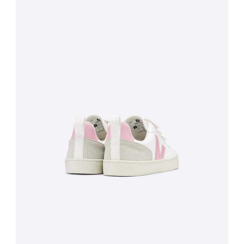 Sapatos Veja V-10 STRAPS CWL Criança White/Pink | PT186OKI