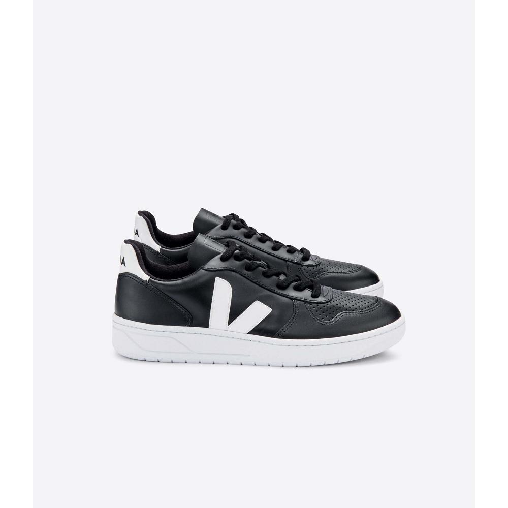 Tenis Veja V-10 LEATHER Feminino Black/White | PT342OKI