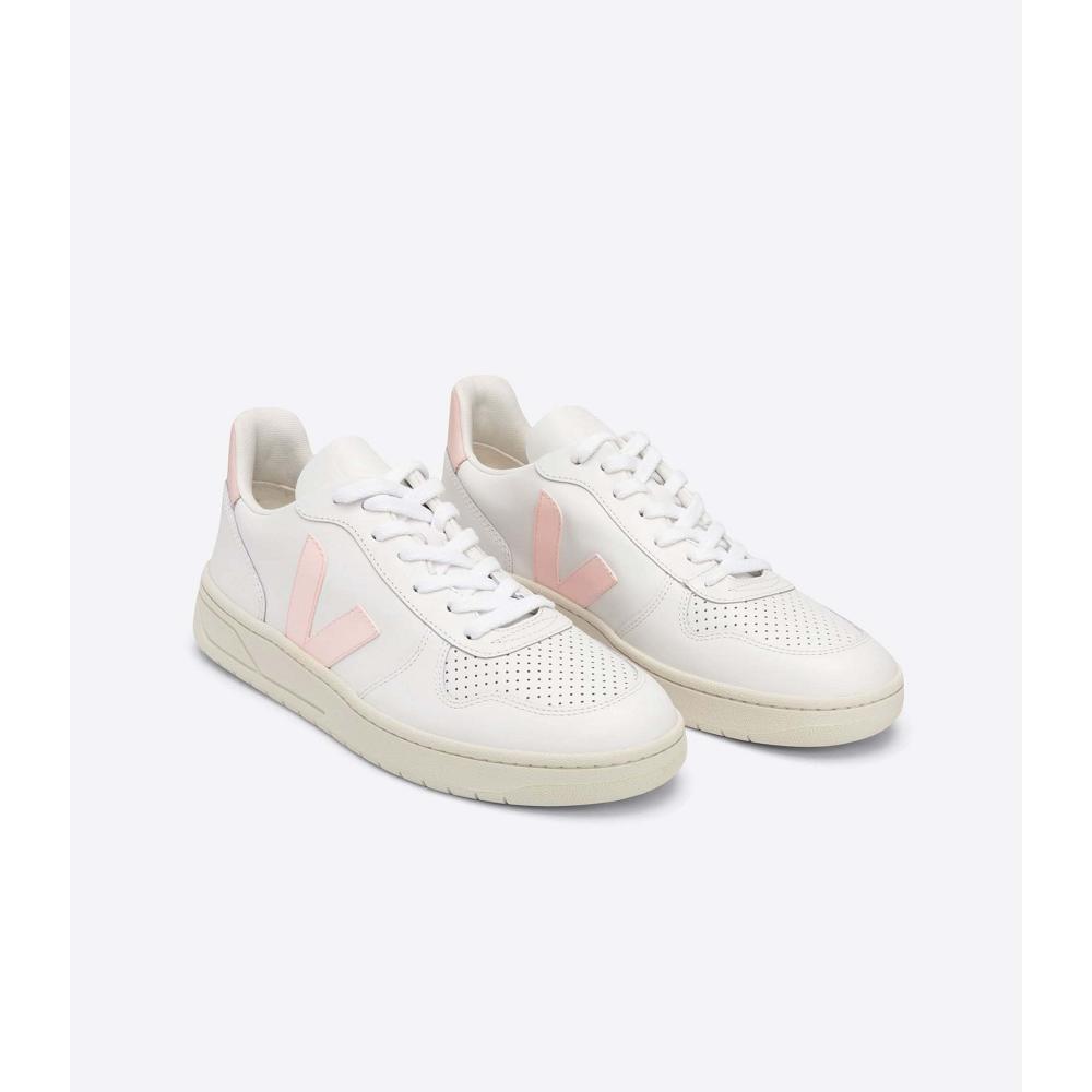 Tenis Veja V-10 LEATHER Feminino White/Pink | PT328VRW