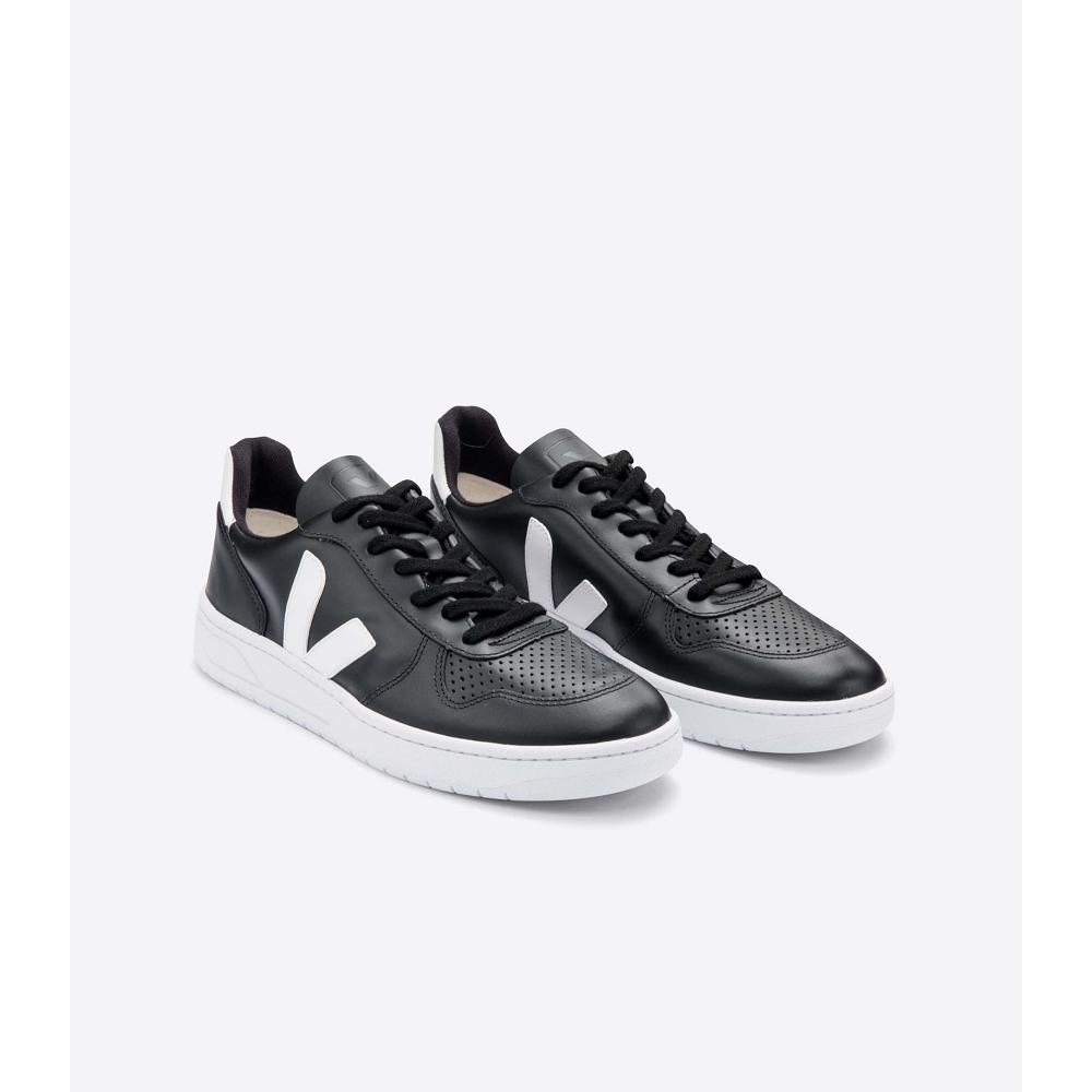 Tenis Veja V-10 LEATHER SOLE Masculino Black/White | PT666VRW