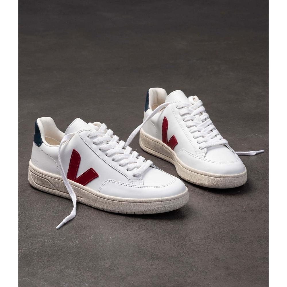 Tenis Veja V-12 LEATHER Feminino White/Red | PT312DFM